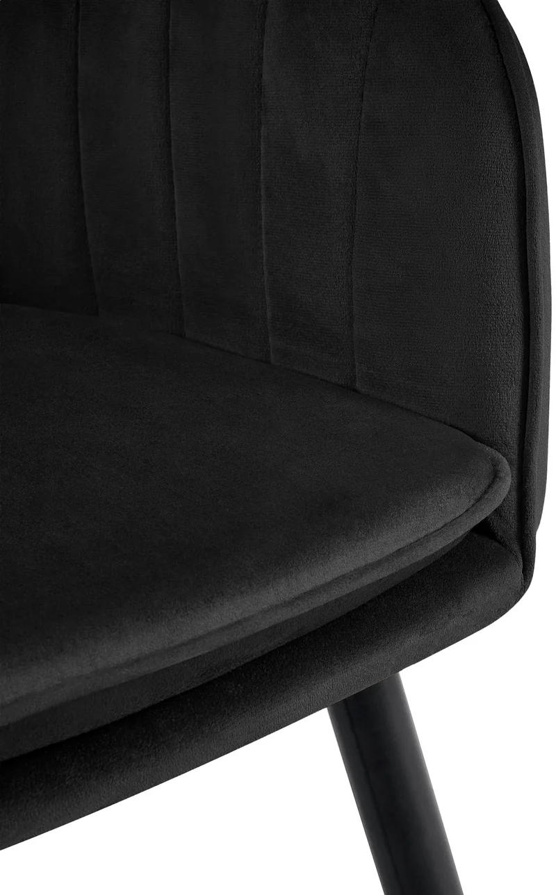 Fauteuil élégant en velours noir avec coutures verticales et pieds métal noir 10_0007456