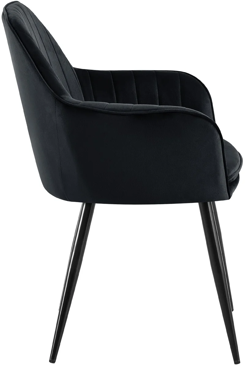 Fauteuil élégant en velours noir avec coutures verticales et pieds métal noir 10_0007456