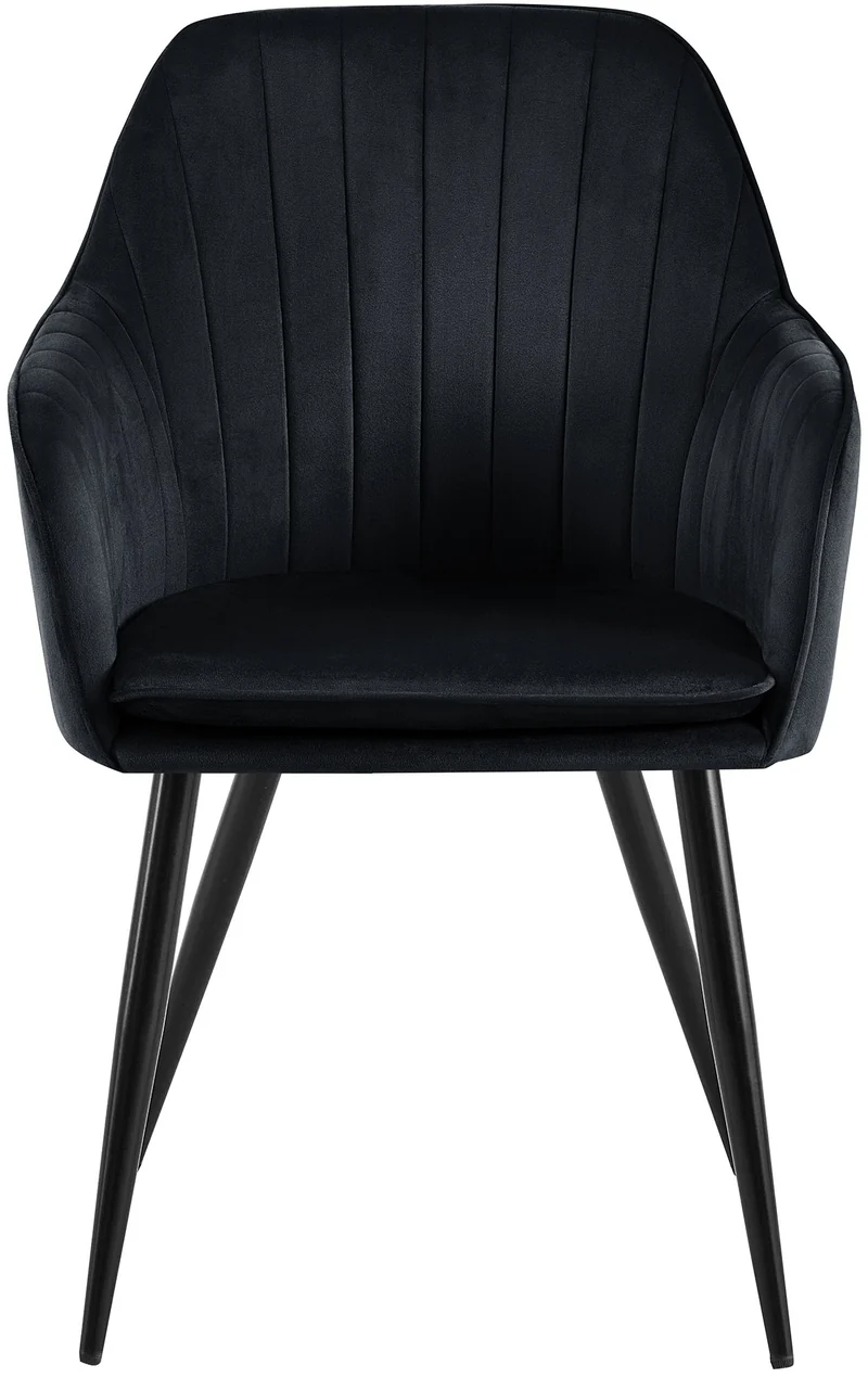 Fauteuil élégant en velours noir avec coutures verticales et pieds métal noir 10_0007456
