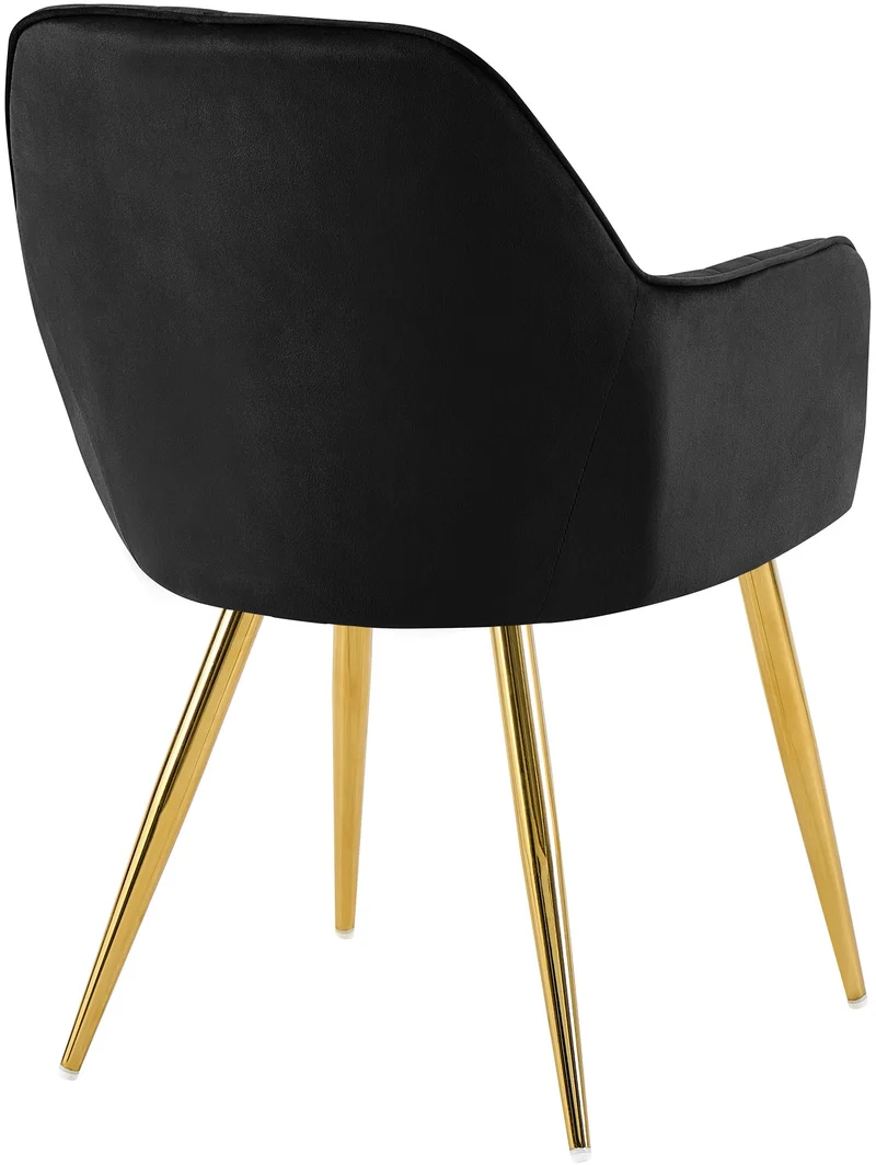 Fauteuil élégant en velours noir avec coutures verticales et pieds métal dorés 10_0007455