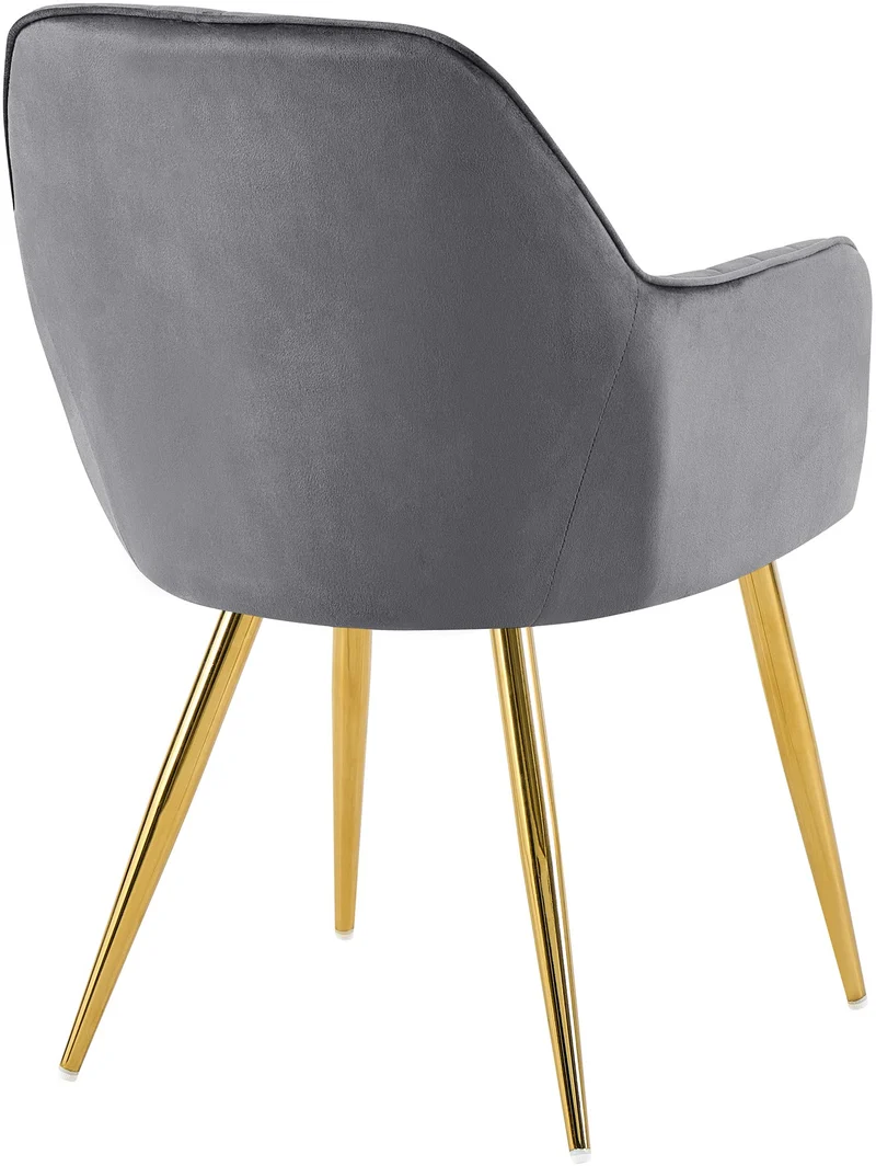 Fauteuil élégant en velours gris avec coutures verticales et pieds métal dorés 10_0007360