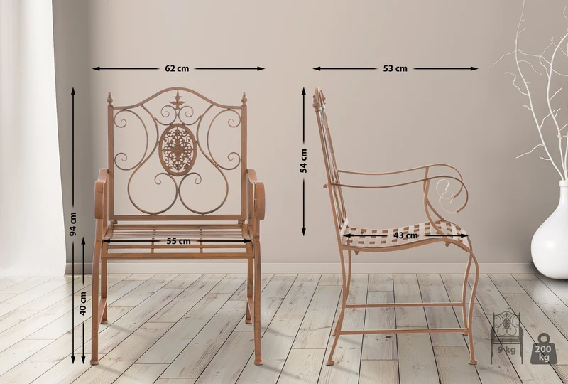 Fauteuil en métal marron vieilli avec motifs décoratifs – jardin ou terrasse 10_0007934