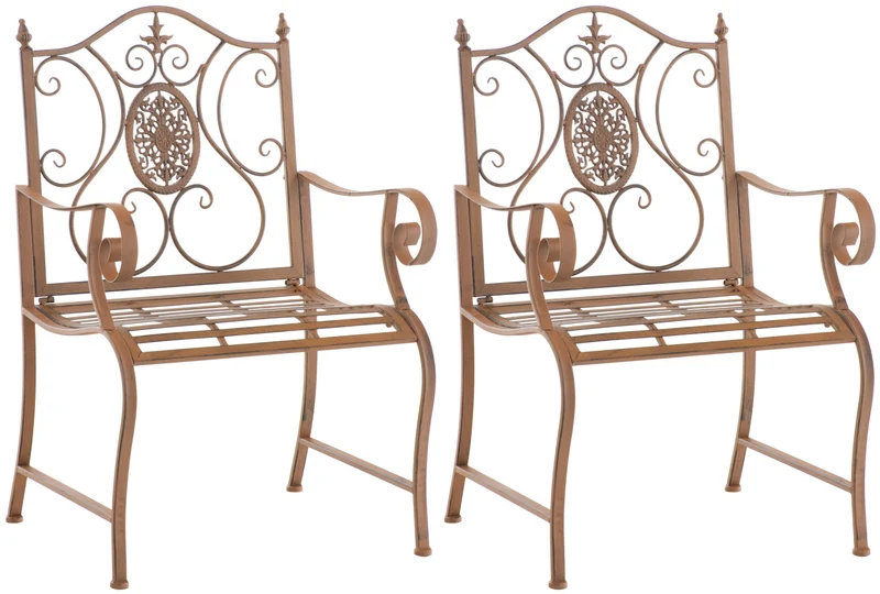 Lot de 2 fauteuils en métal marron vieilli avec motifs décoratifs – jardin ou terrasse 10_0007981