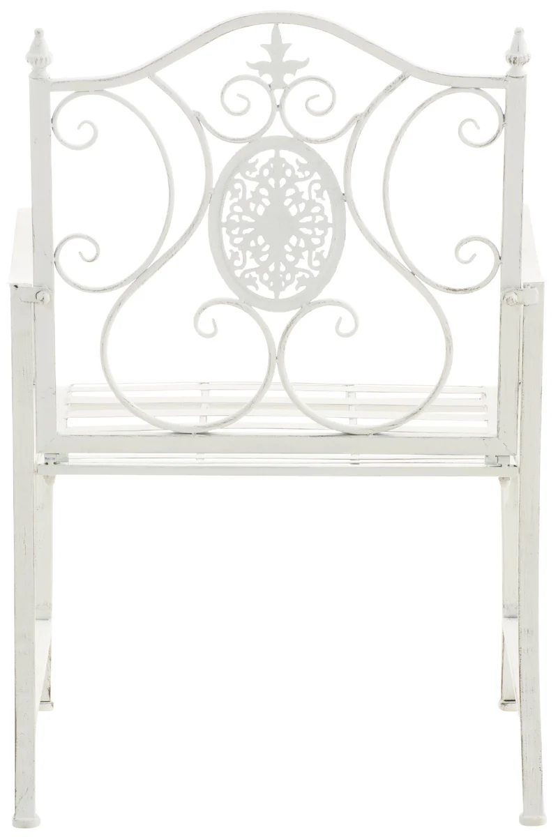 Fauteuil en métal blanc vieilli avec motifs décoratifs – jardin ou terrasse 10_0007951