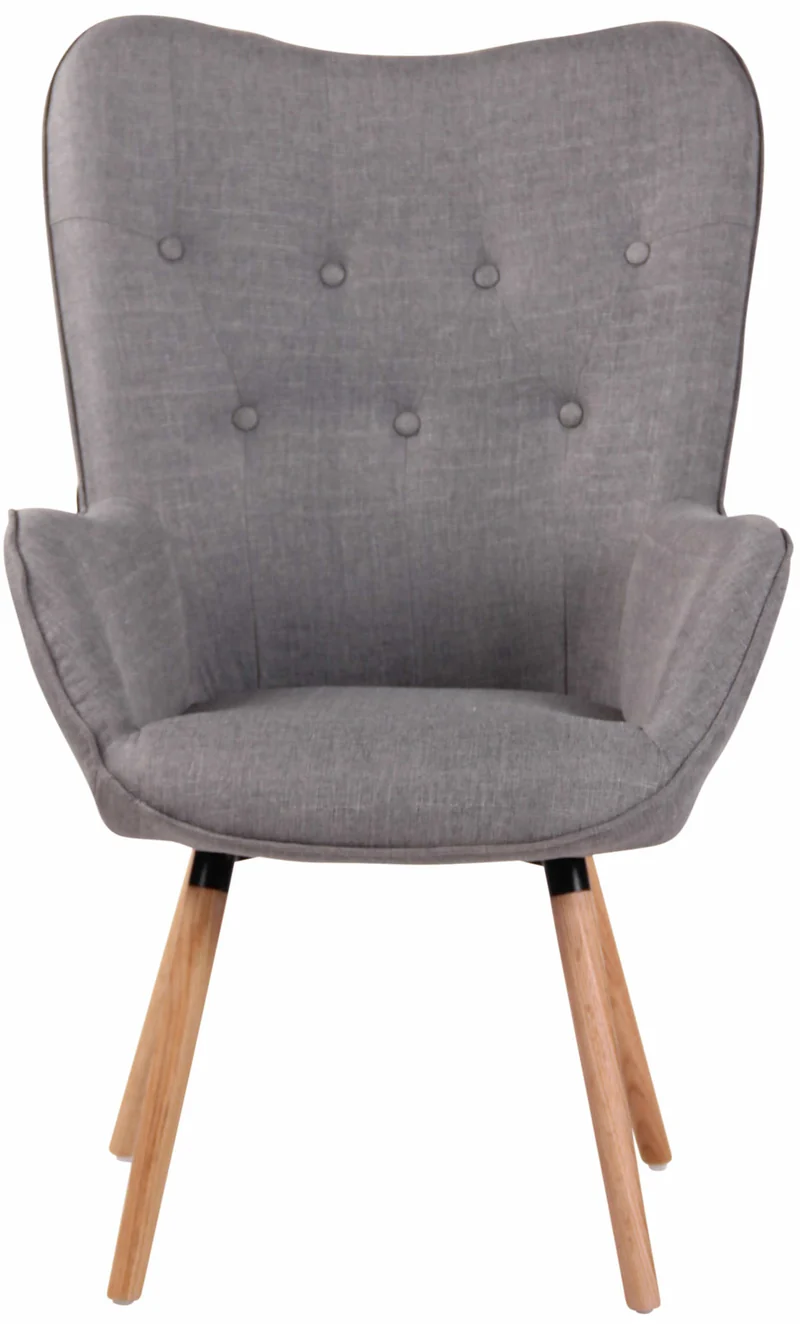 Fauteuil en tissu gris clair capitonné avec accoudoirs et pieds en bois naturel 10_0008225
