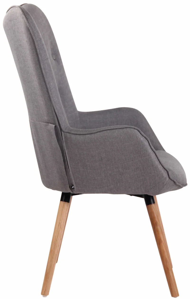 Fauteuil en tissu gris clair capitonné avec accoudoirs et pieds en bois naturel 10_0008225
