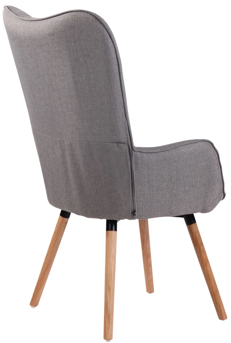 Fauteuil en tissu gris clair capitonné avec accoudoirs et pieds en bois naturel 10_0008225