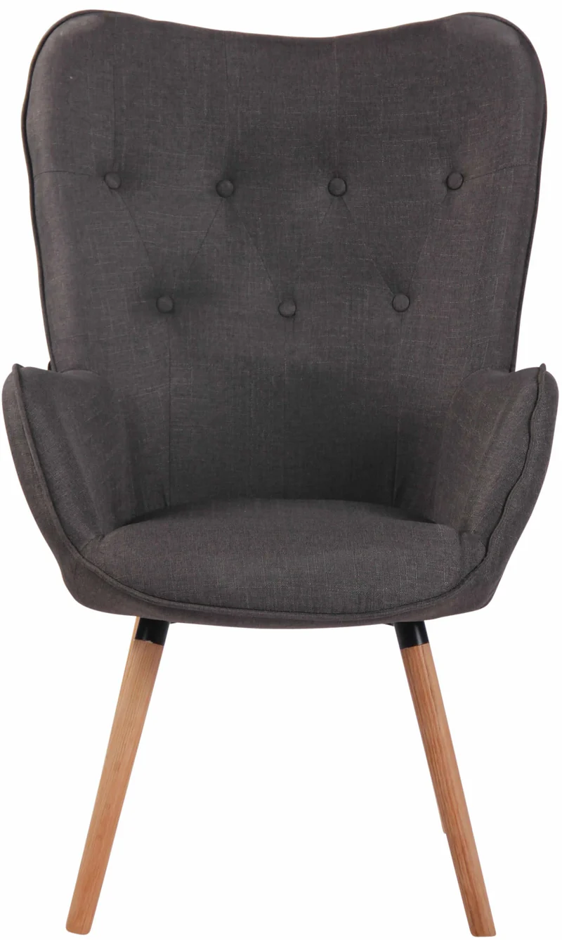 Fauteuil en tissu gris foncé capitonné avec accoudoirs et pieds en bois naturel 10_0008224