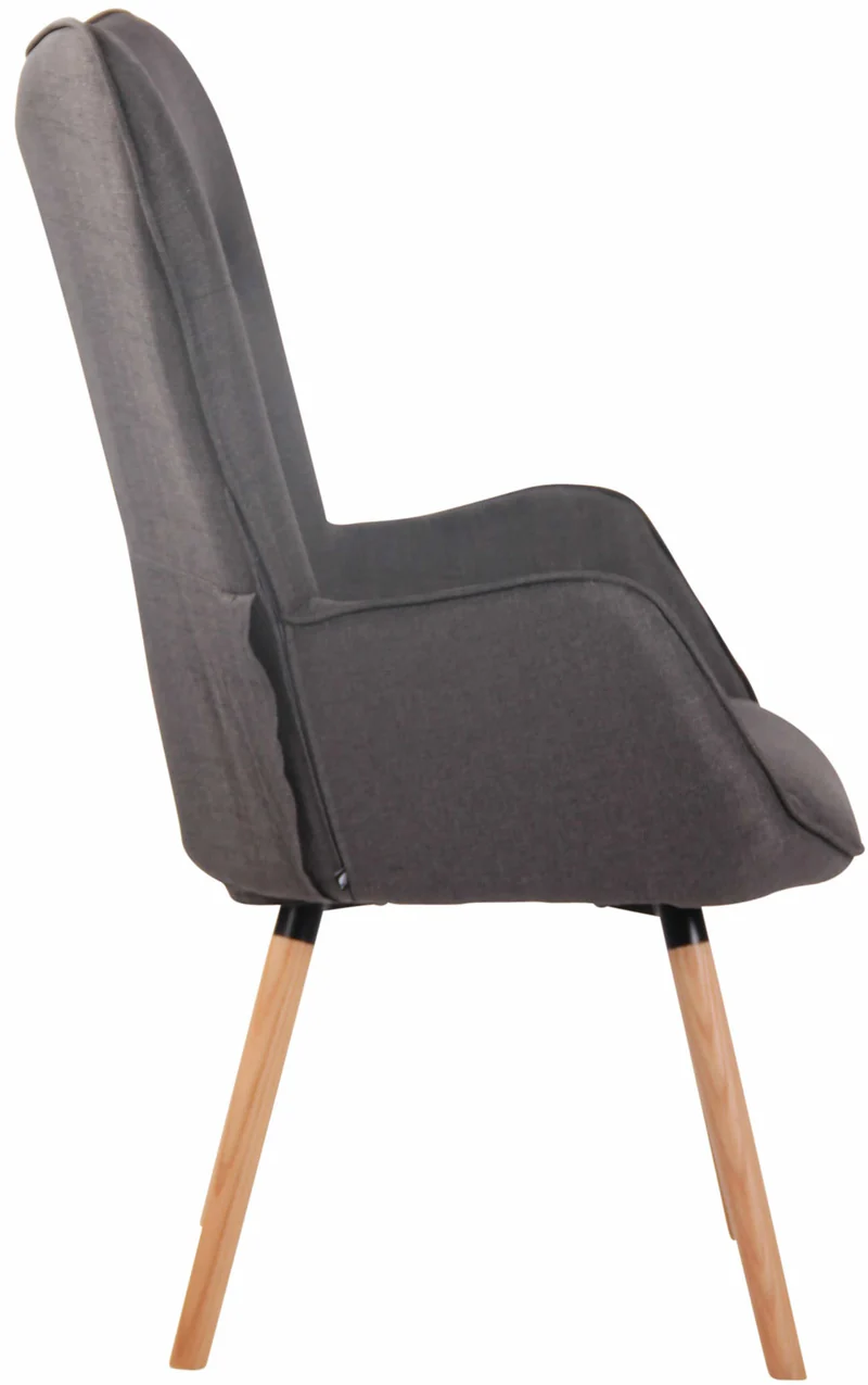 Fauteuil en tissu gris foncé capitonné avec accoudoirs et pieds en bois naturel 10_0008224