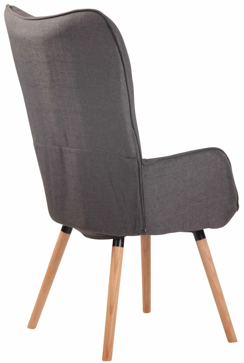 Fauteuil en tissu gris foncé capitonné avec accoudoirs et pieds en bois naturel 10_0008224
