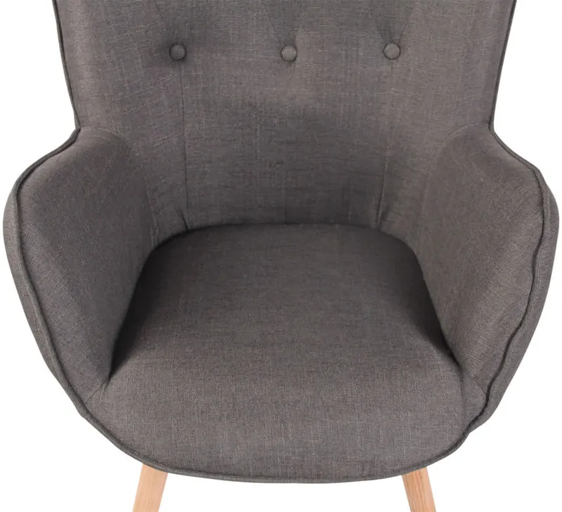 Fauteuil en tissu gris foncé capitonné avec accoudoirs et pieds en bois naturel 10_0008224