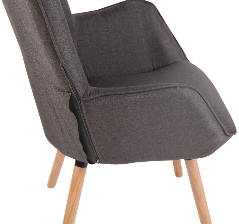 Fauteuil en tissu gris foncé capitonné avec accoudoirs et pieds en bois naturel 10_0008224
