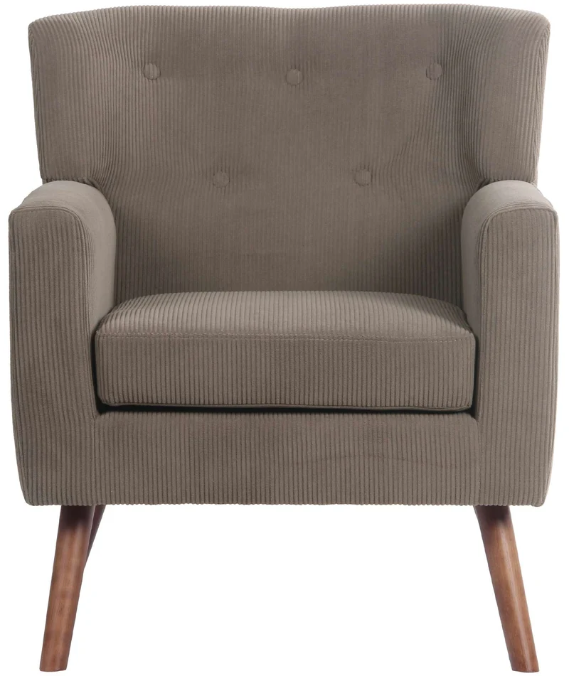 Fauteuil élégant en velours côtelé marron foncé avec dossier à boutons capitonnés pieds en bois 10_0008243