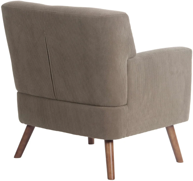 Fauteuil élégant en velours côtelé marron foncé avec dossier à boutons capitonnés pieds en bois 10_0008243