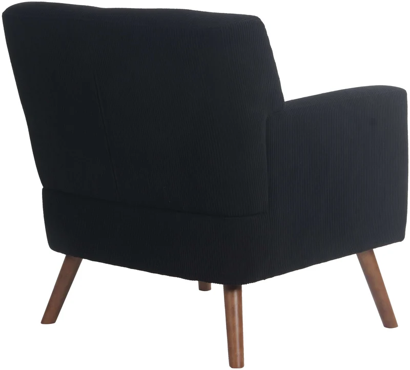 Fauteuil élégant en velours côtelé noir avec dossier à boutons capitonnés pieds en bois 10_0008237