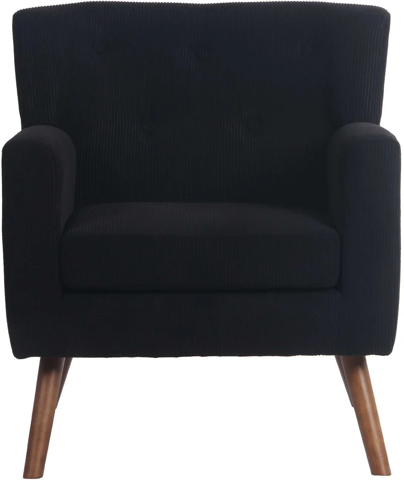 Fauteuil élégant en velours côtelé noir avec dossier à boutons capitonnés pieds en bois 10_0008237