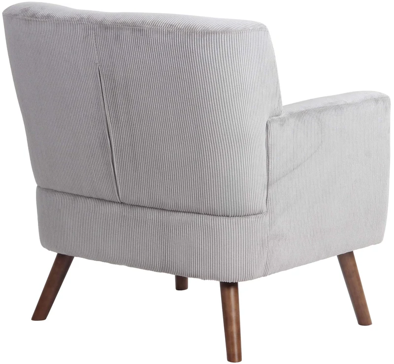 Fauteuil élégant en velours côtelé gris avec dossier à boutons capitonnés pieds en bois 10_0008228