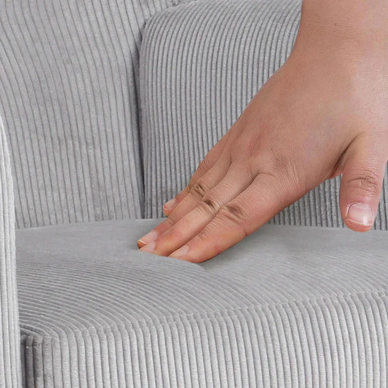 Fauteuil élégant en velours côtelé gris avec dossier à boutons capitonnés pieds en bois 10_0008228