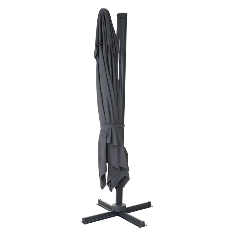 Parasol professionnel restaurant pour jardin terrasse, 3x3m (Ø4,24m) pivotant, polyester aluminium/acier 23kg anthracite sans pied, rotatif 04_0003440