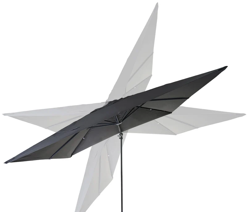 Parasol professionnel restaurant pour jardin terrasse, 3x3m (Ø4,24m) pivotant, polyester aluminium/acier 23kg anthracite avec pied, rotatif 04_0003294