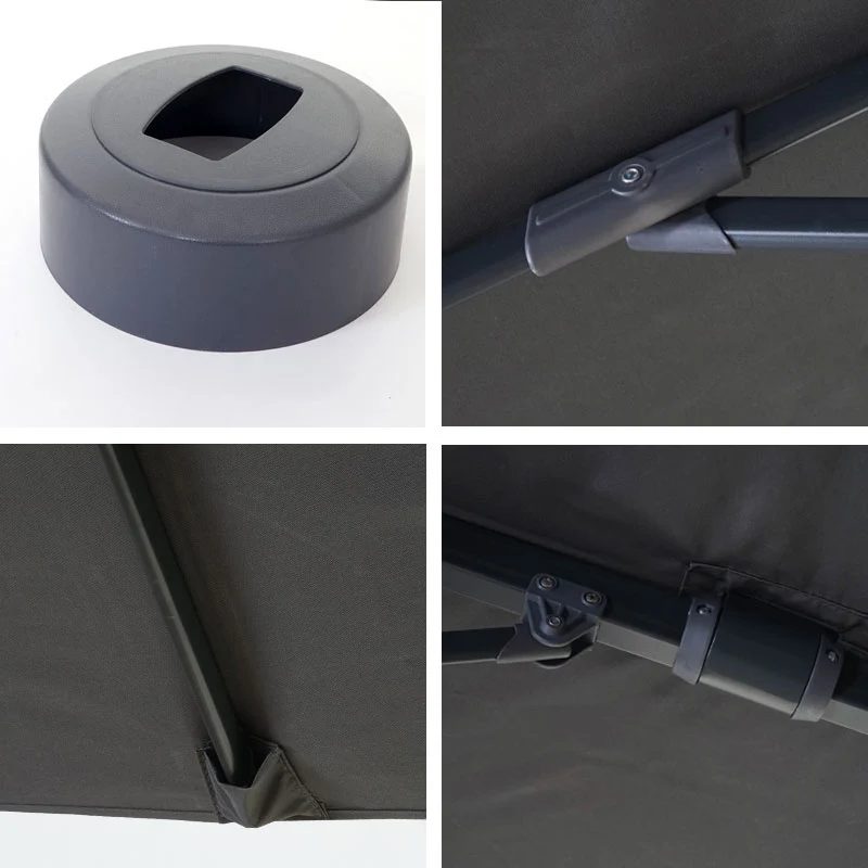 Parasol professionnel restaurant pour jardin terrasse, 3x3m (Ø4,24m) pivotant, polyester aluminium/acier 23kg anthracite avec pied, rotatif 04_0003294