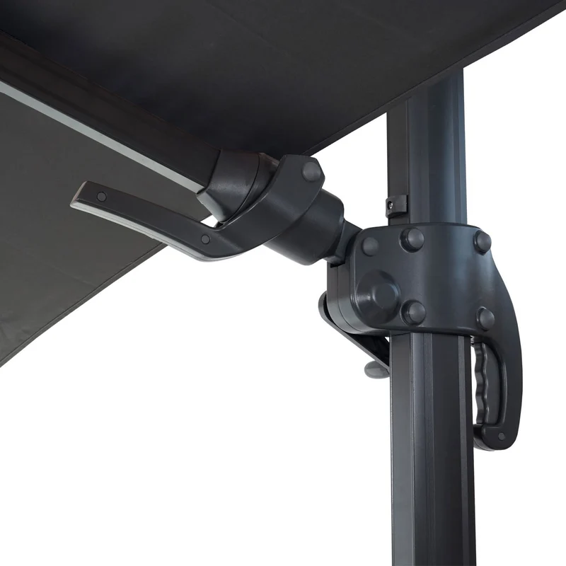 Parasol professionnel restaurant pour jardin terrasse, 3x3m (Ø4,24m) pivotant, polyester aluminium/acier 23kg anthracite avec pied, rotatif 04_0003294