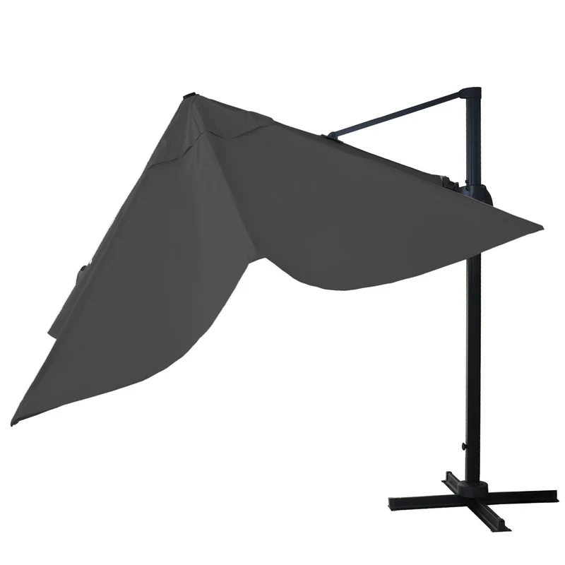 Parasol professionnel restaurant pour jardin terrasse 3x3m (Ø4,24m) pivotant, polyester aluminium/acier 23kg anthracite sans pied 04_0003291