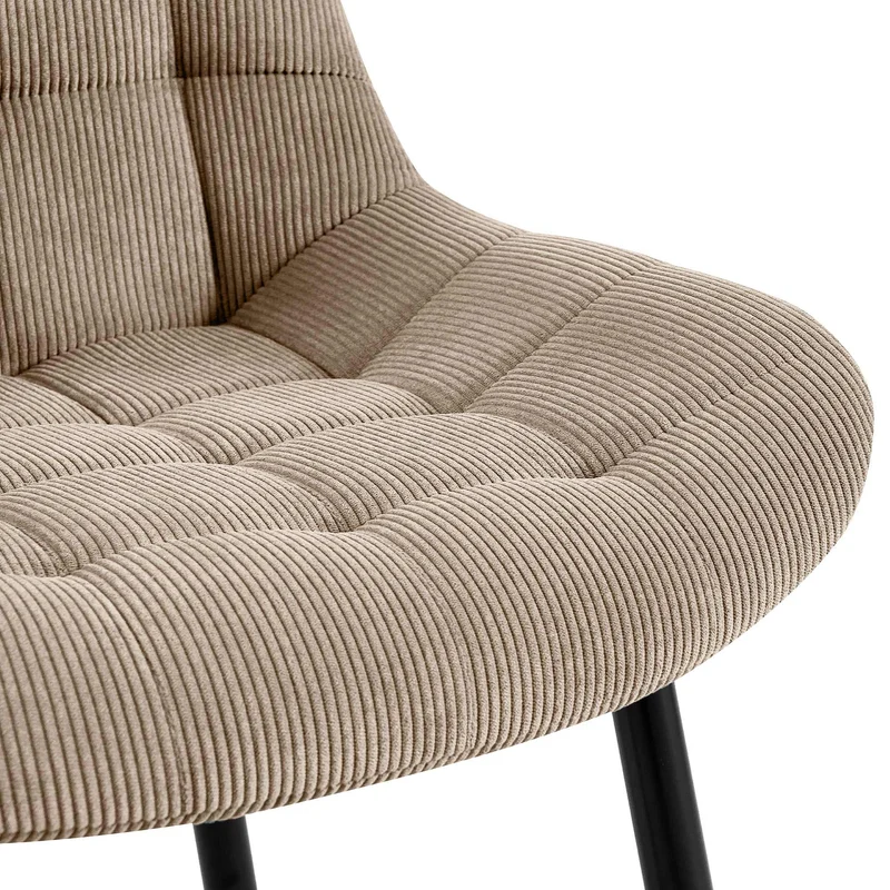 Chaise de salle à manger x1 rembourrée à coutures décoratives en velours côtelé beige pieds métal noir 10_0008265