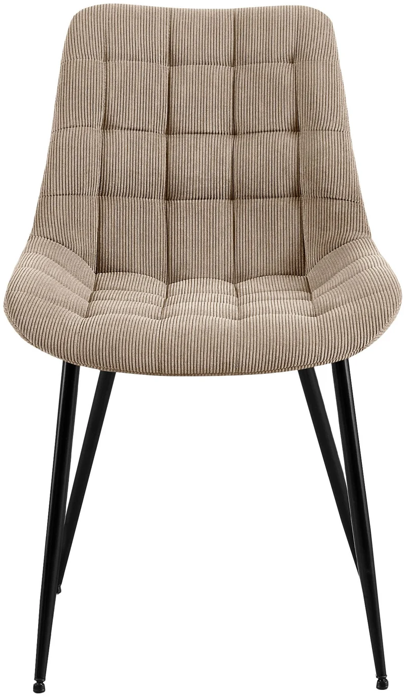 Chaise de salle à manger x1 rembourrée à coutures décoratives en velours côtelé beige pieds métal noir 10_0008265