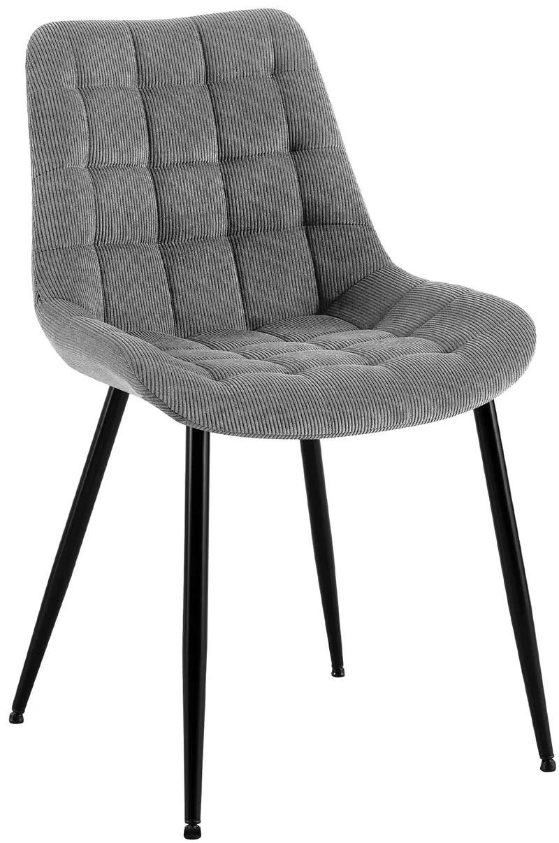 Chaise de salle à manger x1 rembourrée à coutures décoratives en velours côtelé gris pieds métal noir 10_0008264