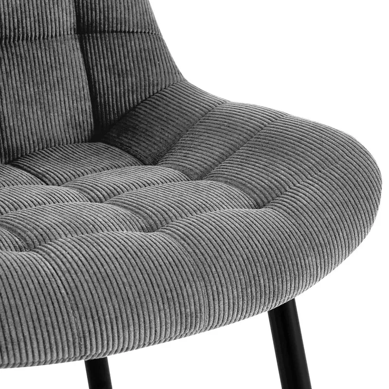 Chaise de salle à manger x1 rembourrée à coutures décoratives en velours côtelé gris pieds métal noir 10_0008264