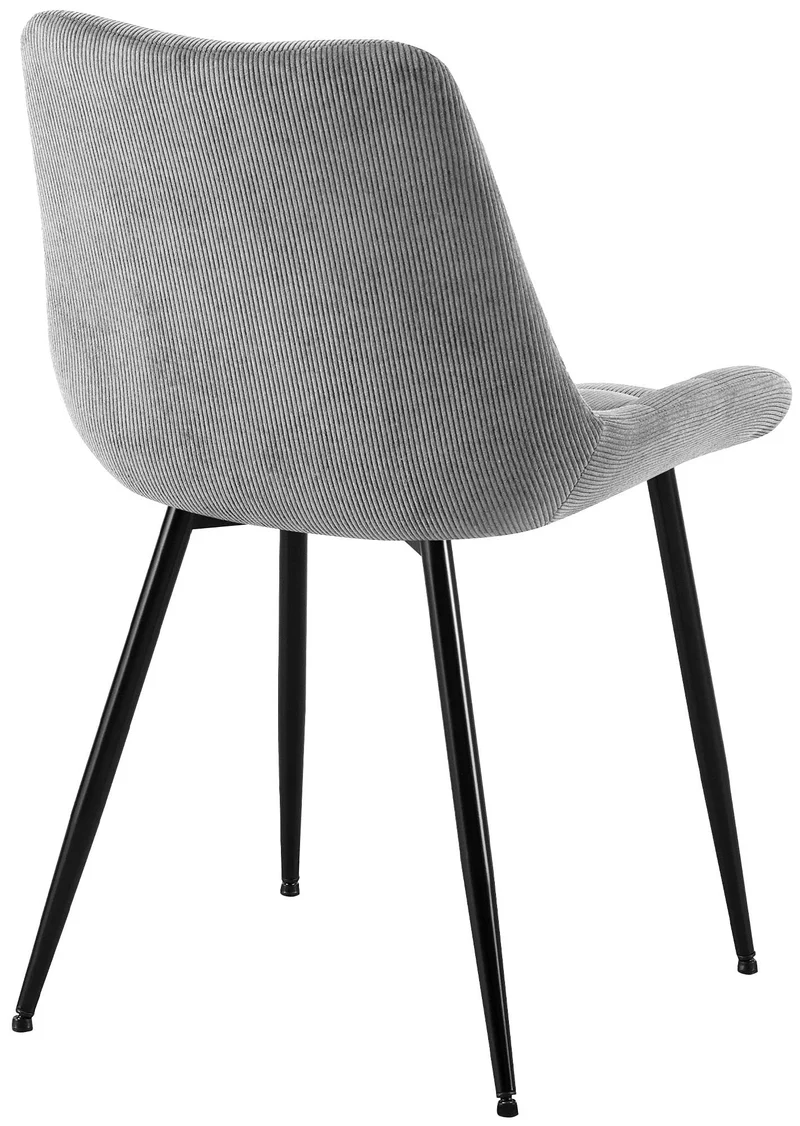 Chaise de salle à manger x1 rembourrée à coutures décoratives en velours côtelé gris pieds métal noir 10_0008264