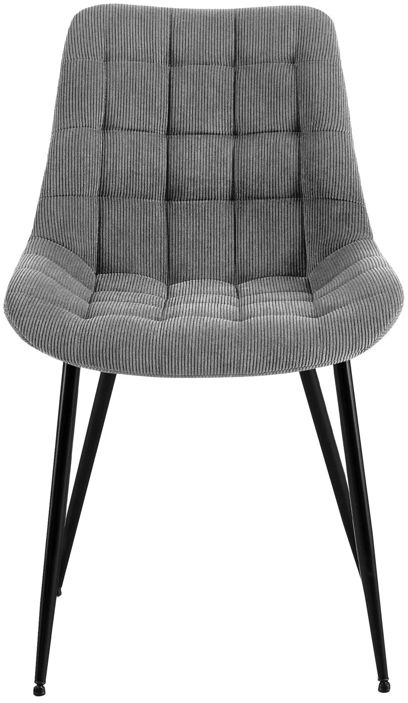 Chaise de salle à manger x1 rembourrée à coutures décoratives en velours côtelé gris pieds métal noir 10_0008264
