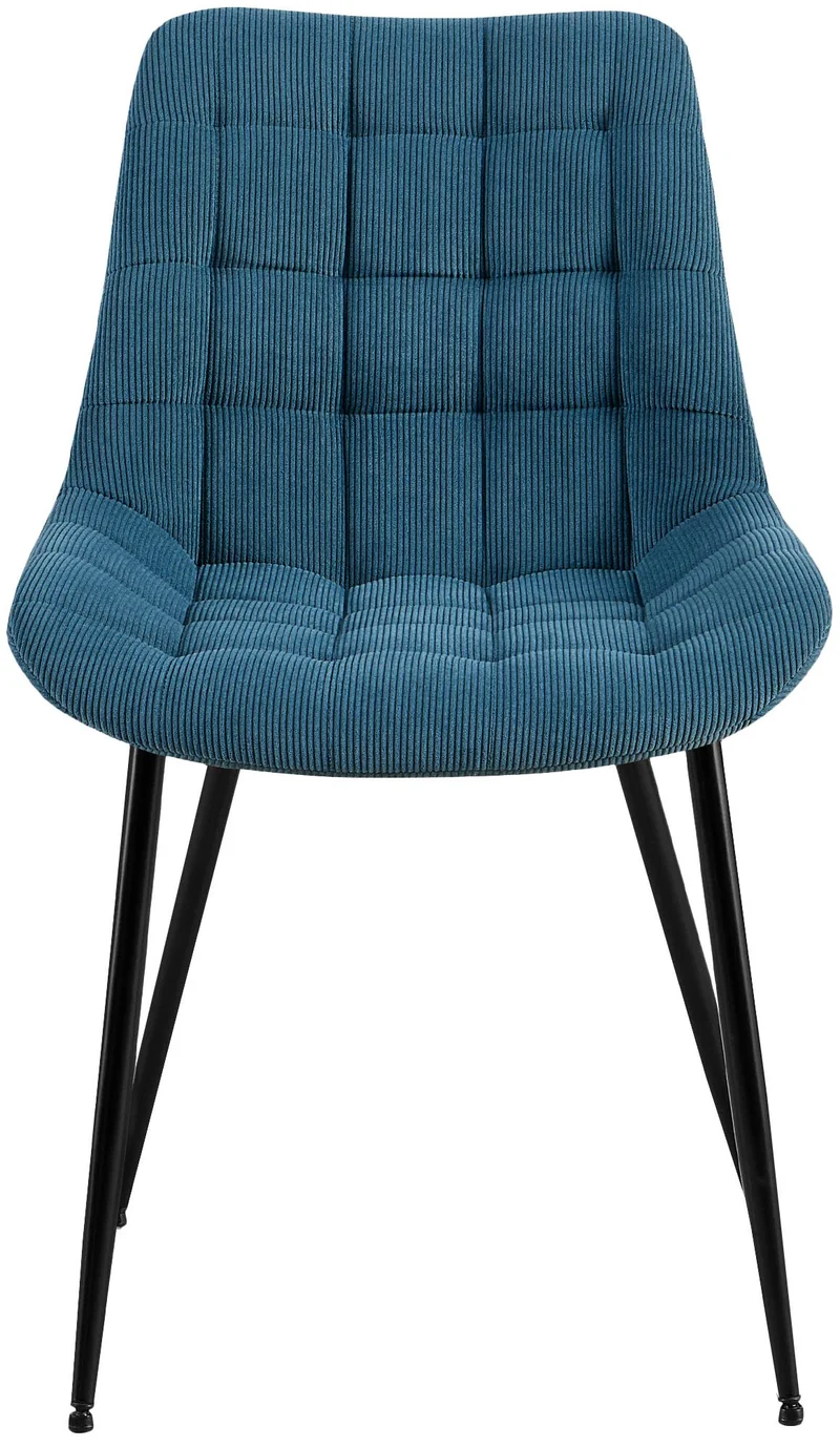 Chaise de salle à manger x1 rembourrée à coutures décoratives en velours côtelé bleu pieds métal noir 10_0008263