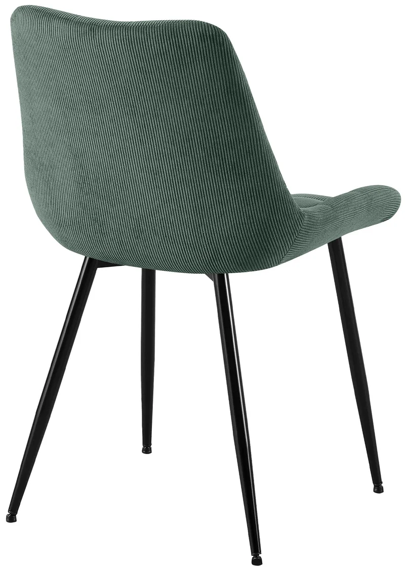 Chaise de salle à manger x1 rembourrée à coutures décoratives en velours côtelé vert pieds métal noir 10_0008262