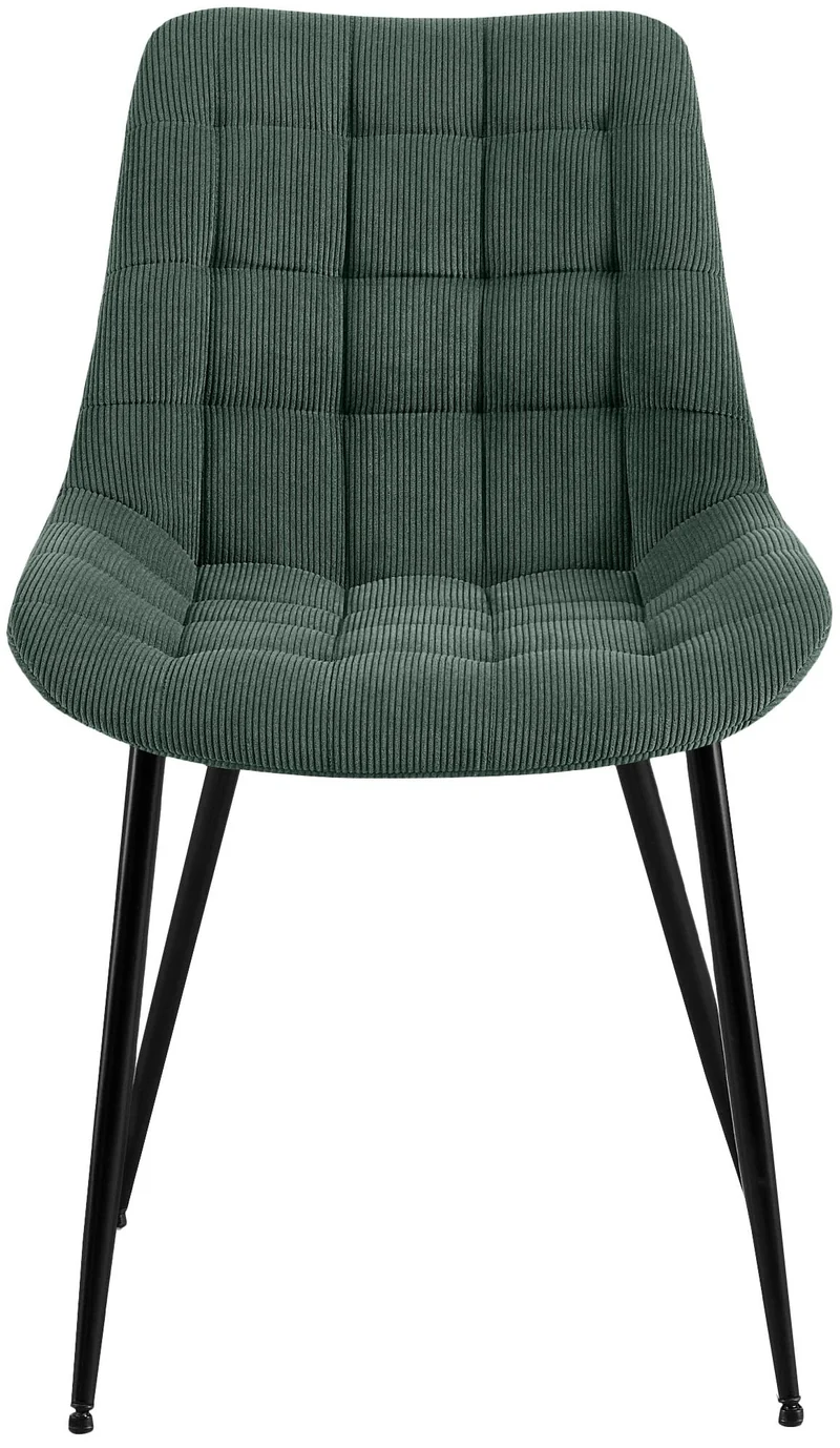 Chaise de salle à manger x1 rembourrée à coutures décoratives en velours côtelé vert pieds métal noir 10_0008262
