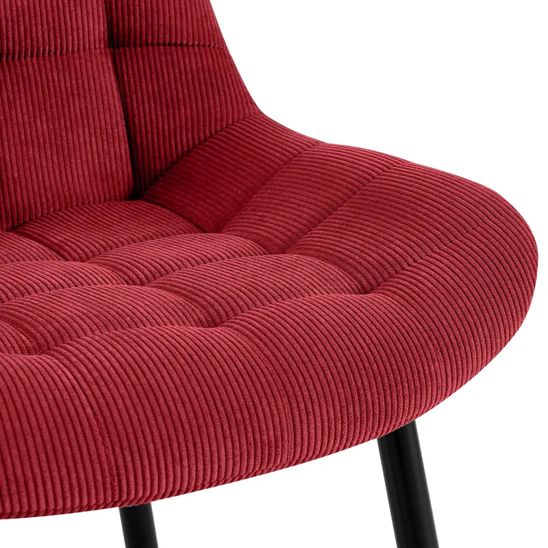 Chaise de salle à manger x1 rembourrée à coutures décoratives en velours côtelé bordeaux pieds métal noir 10_0008261