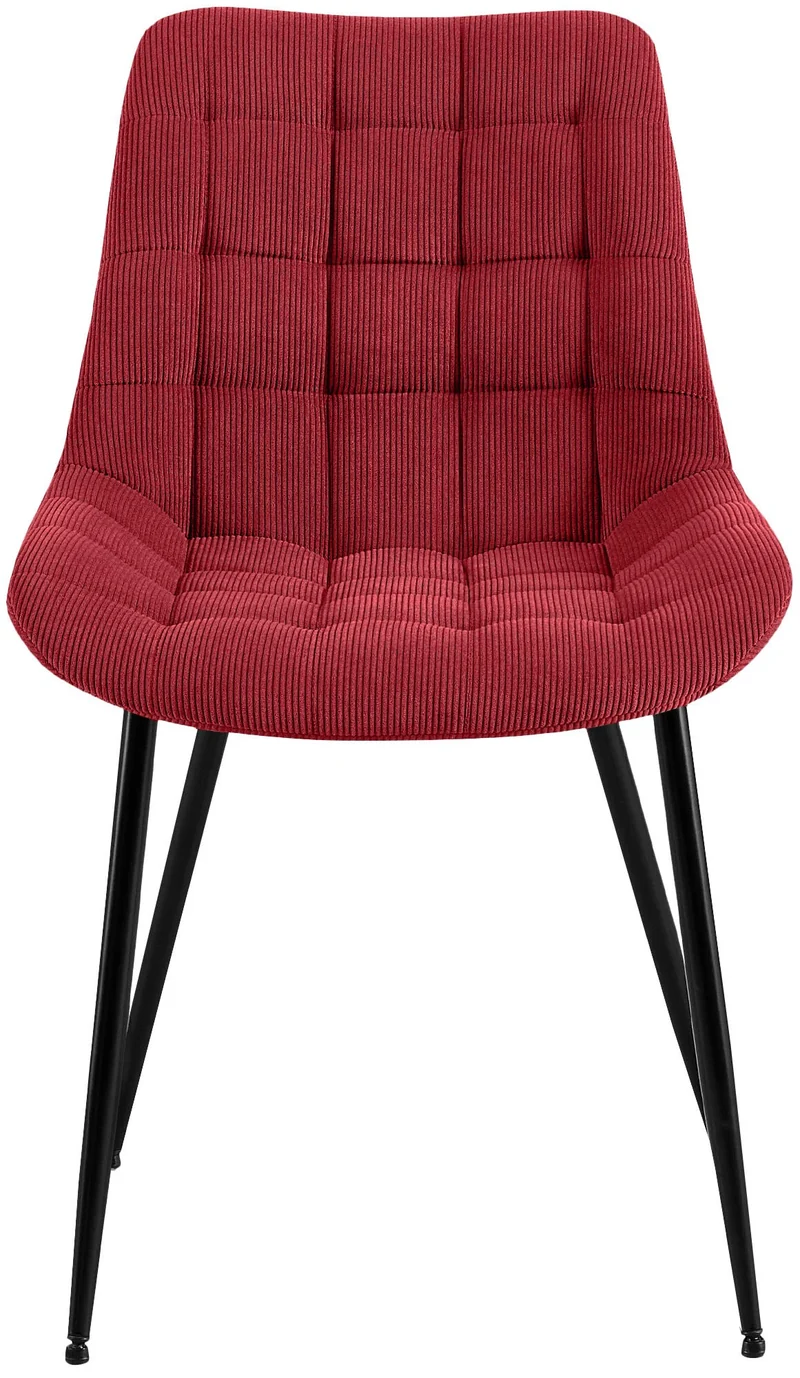 Chaise de salle à manger x1 rembourrée à coutures décoratives en velours côtelé bordeaux pieds métal noir 10_0008261