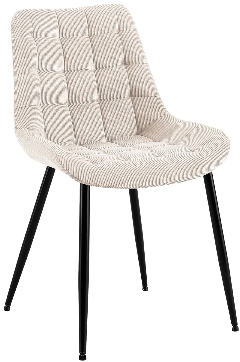 Chaise de salle à manger x1 rembourrée à coutures décoratives en velours côtelé crème pieds métal noir 10_0008260