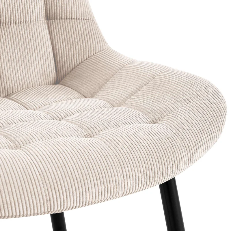 Chaise de salle à manger x1 rembourrée à coutures décoratives en velours côtelé crème pieds métal noir 10_0008260