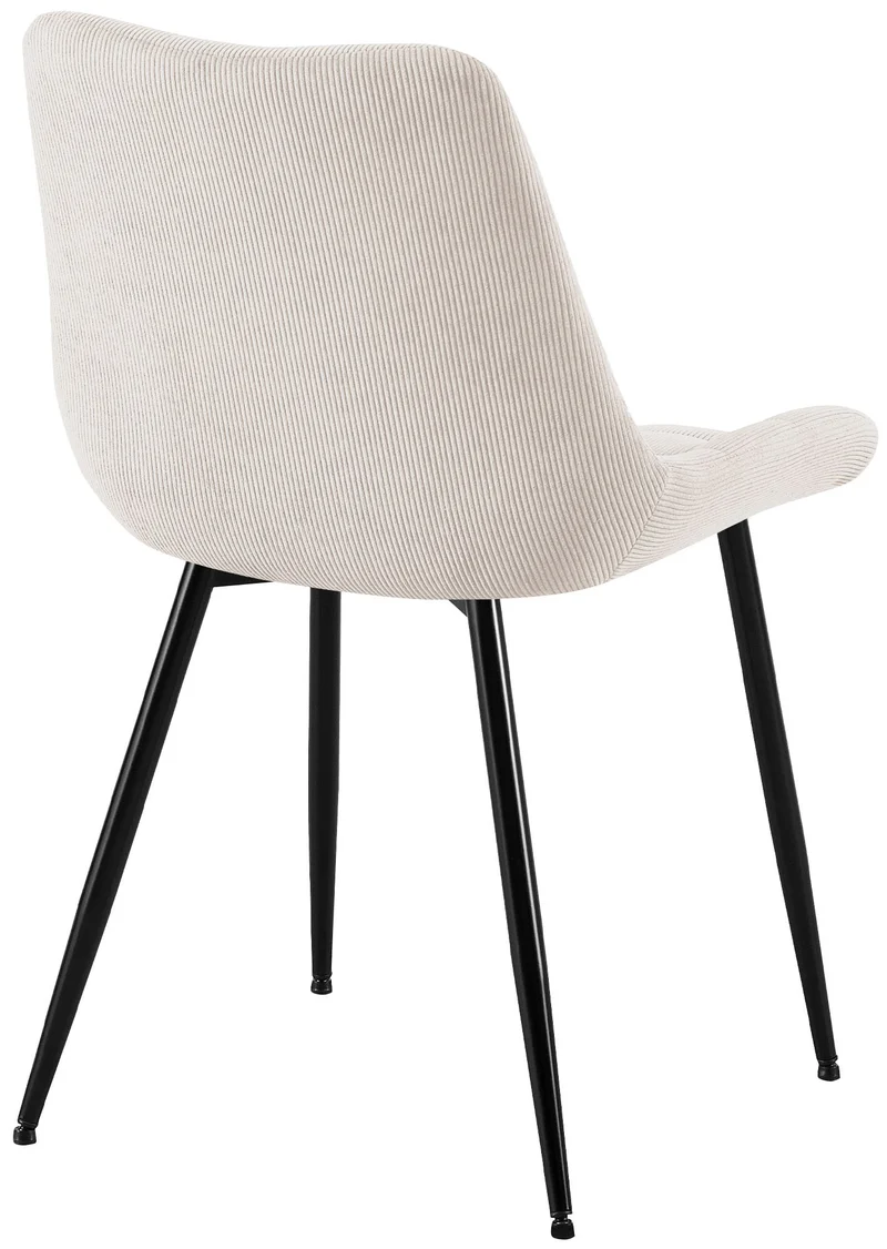 Chaise de salle à manger x1 rembourrée à coutures décoratives en velours côtelé crème pieds métal noir 10_0008260