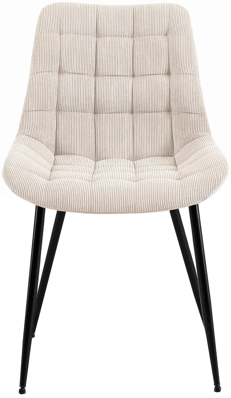 Chaise de salle à manger x1 rembourrée à coutures décoratives en velours côtelé crème pieds métal noir 10_0008260