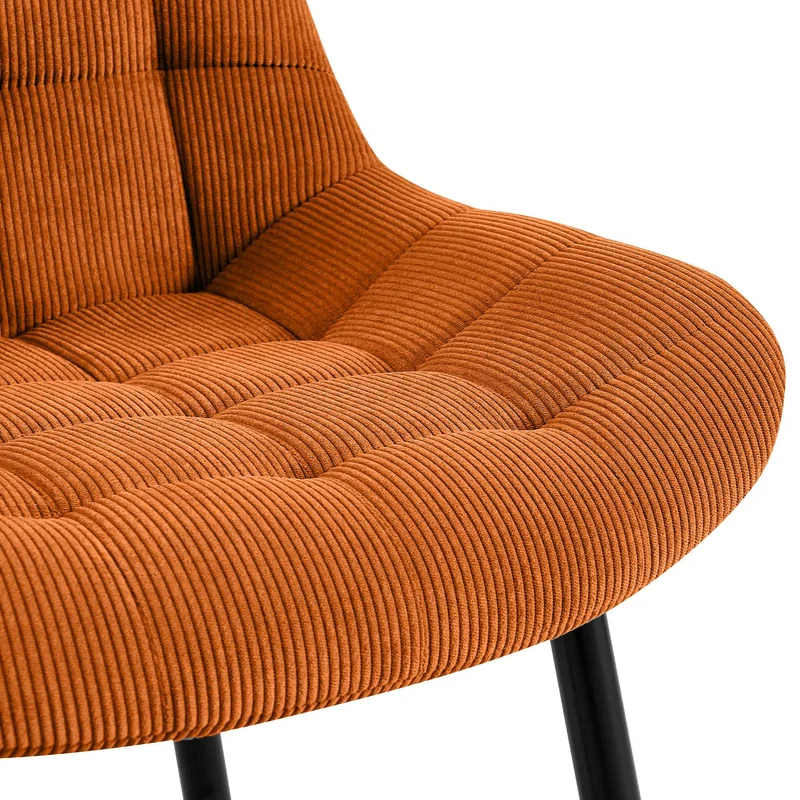 Chaise de salle à manger x1 rembourrée à coutures décoratives en velours côtelé orange pieds métal noir 10_0008259