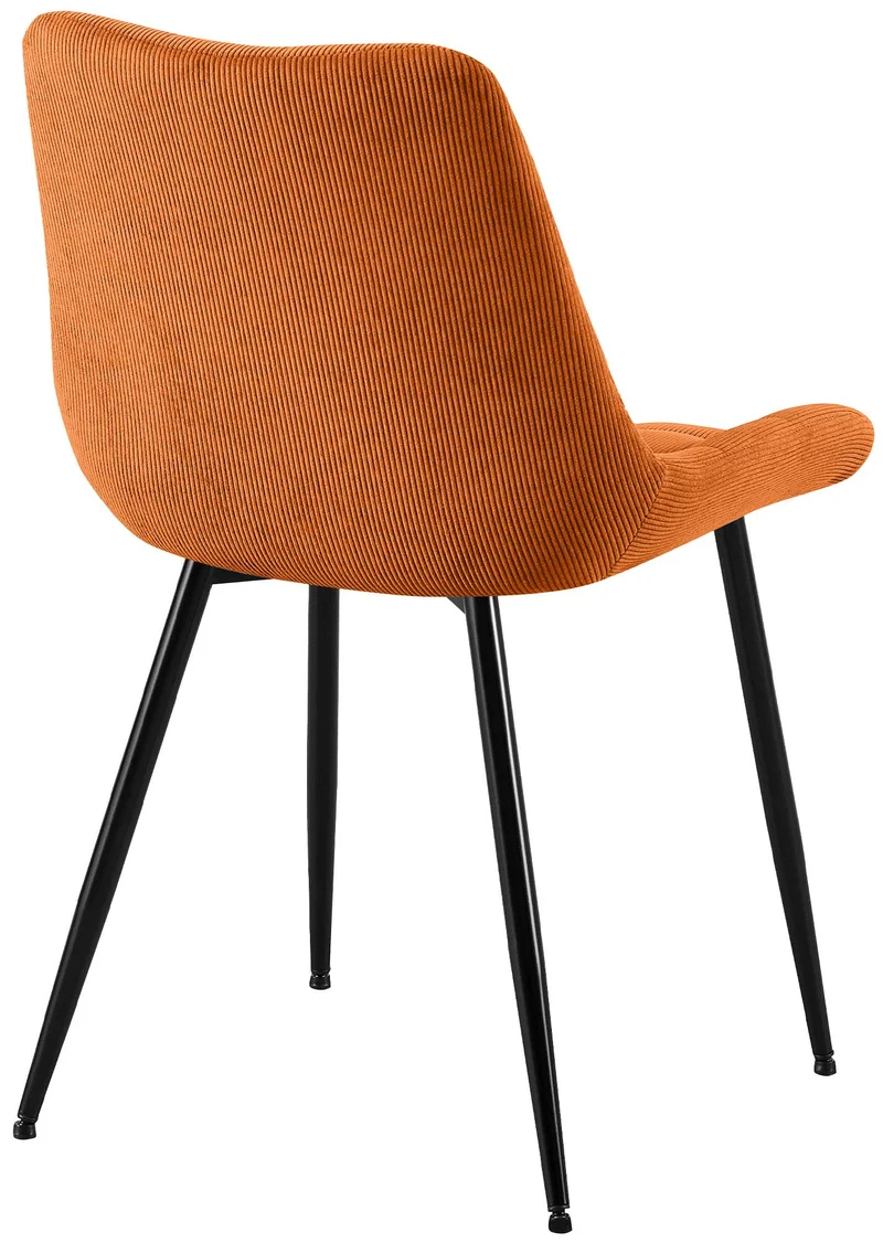 Chaise de salle à manger x1 rembourrée à coutures décoratives en velours côtelé orange pieds métal noir 10_0008259