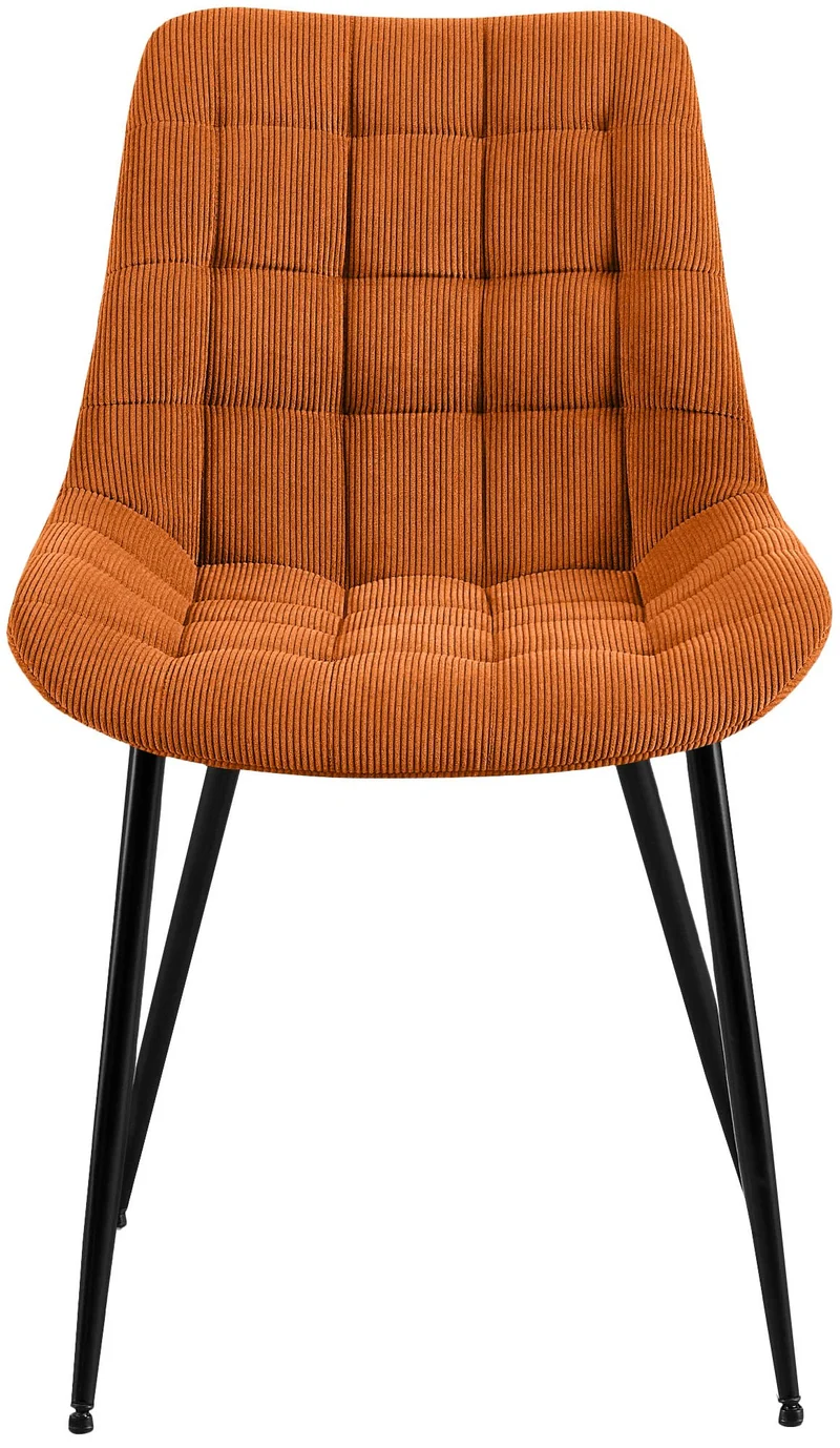 Chaise de salle à manger x1 rembourrée à coutures décoratives en velours côtelé orange pieds métal noir 10_0008259