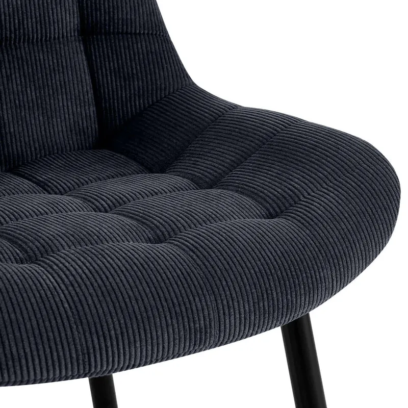Chaise de salle à manger x1 rembourrée à coutures décoratives en velours côtelé noir pieds métal noir 10_0008258
