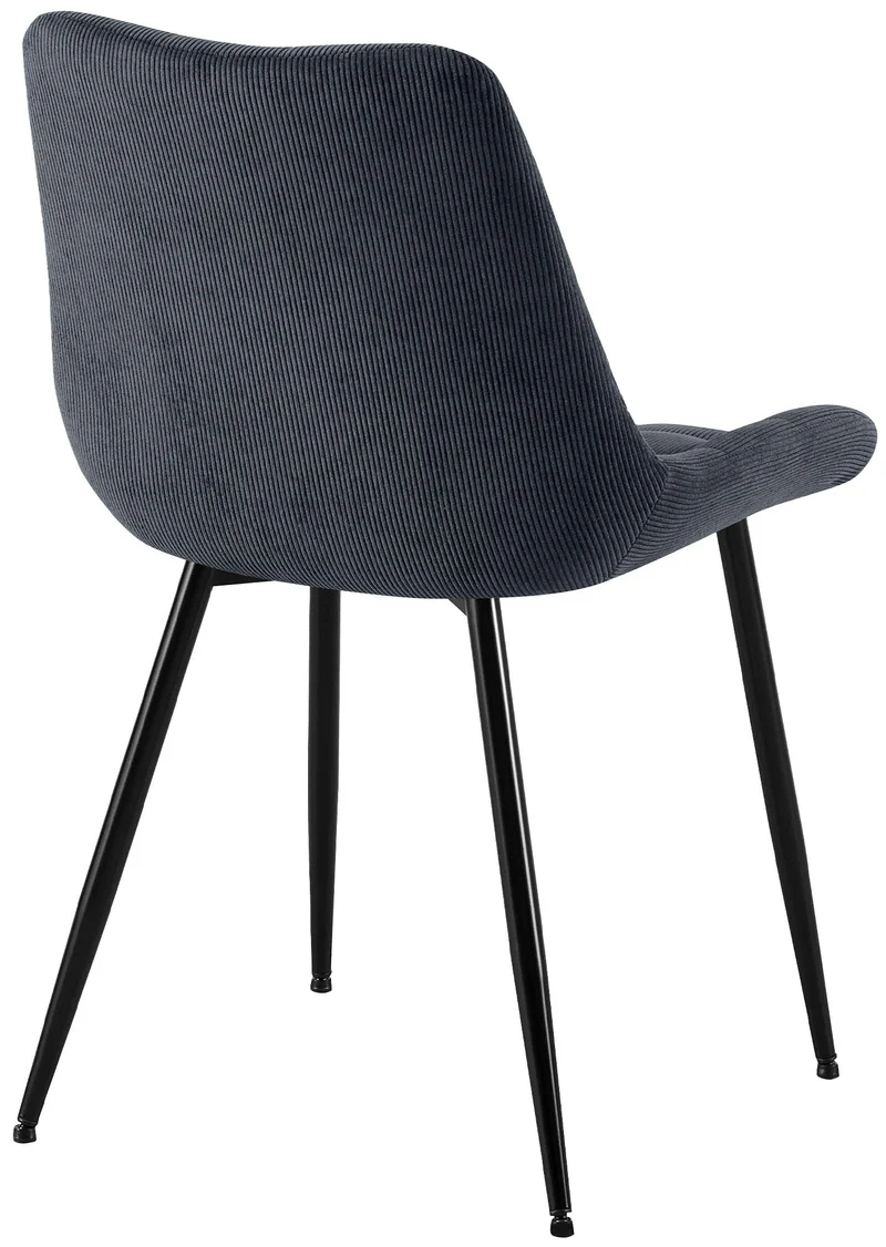 Chaise de salle à manger x1 rembourrée à coutures décoratives en velours côtelé noir pieds métal noir 10_0008258