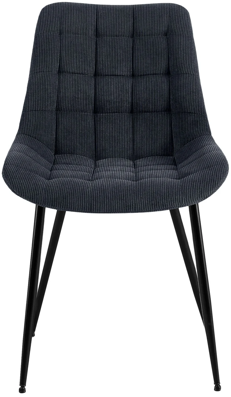 Chaise de salle à manger x1 rembourrée à coutures décoratives en velours côtelé noir pieds métal noir 10_0008258