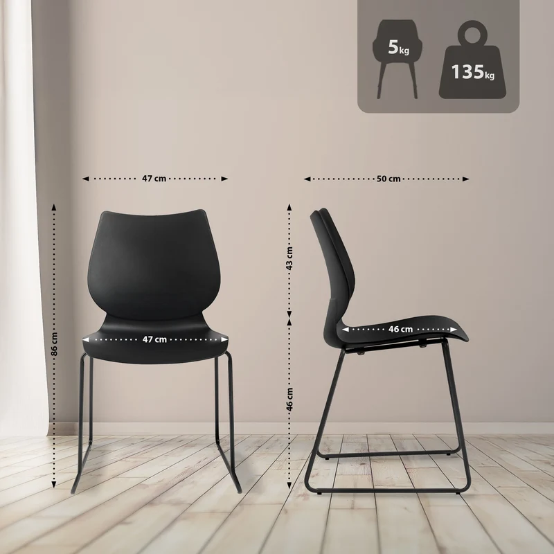 Chaise noire au design épuré – Style contemporain plastique noir cadre métal noir 10_0008266