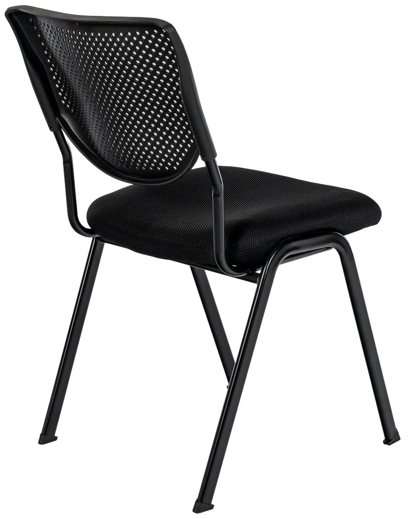 Chaise visiteur empilable noire avec dossier perforé et assise tissu noir cadre en métal 10_0008269